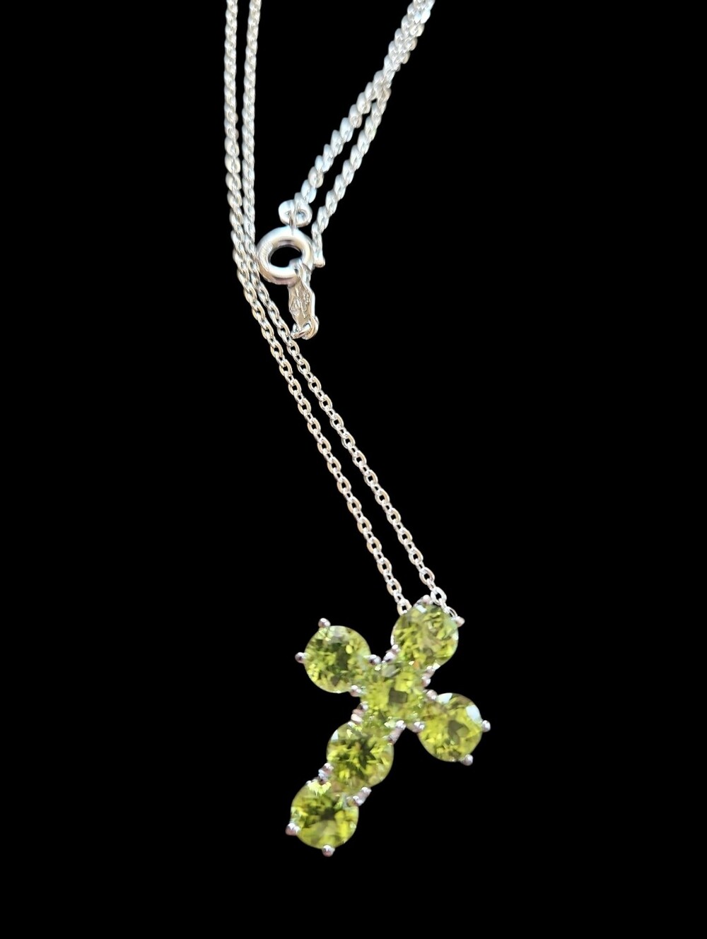 Sterling Silver Cross Necklace with Peridot-Green Pendant